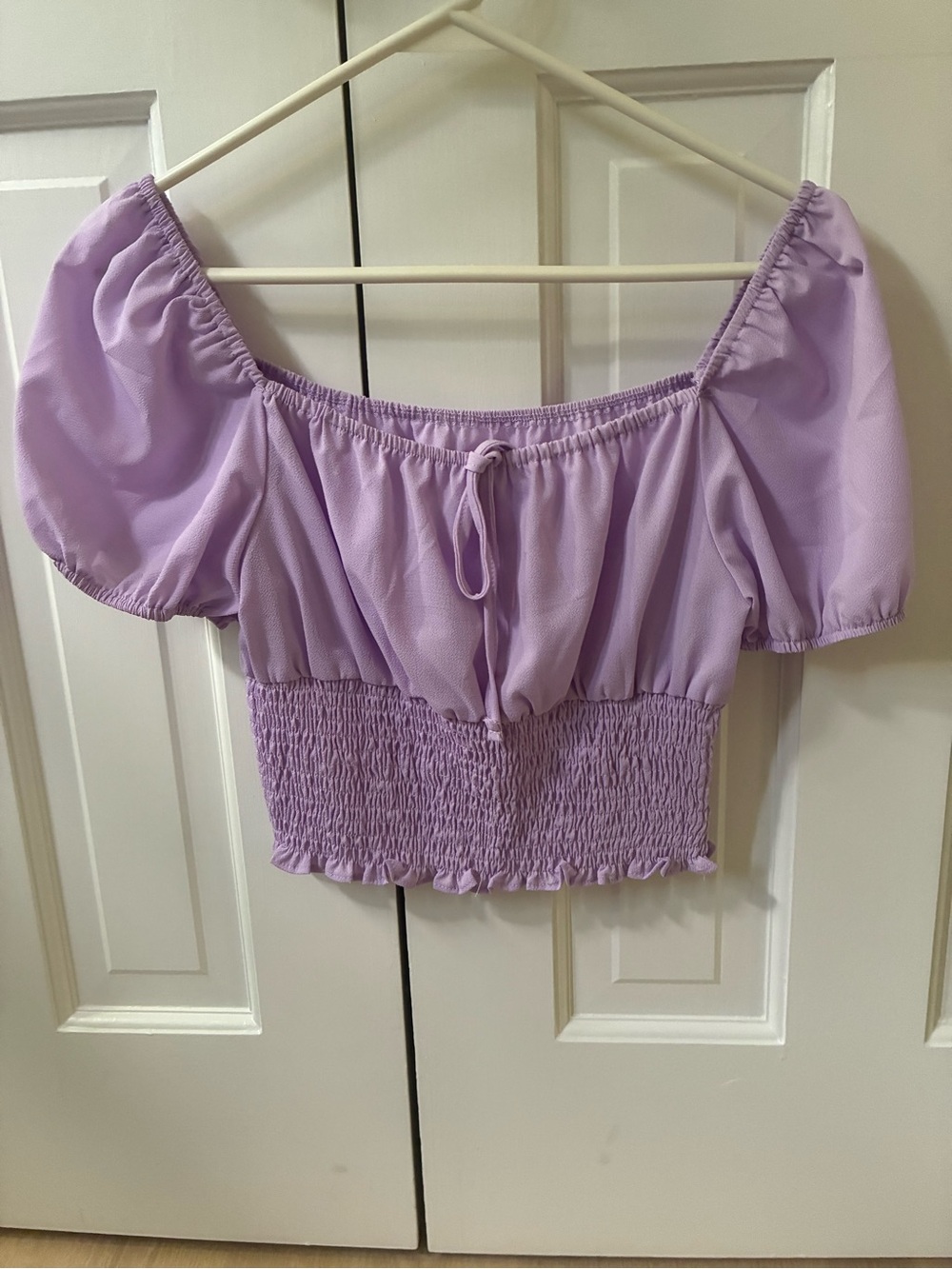 Off-Shoulder Lavender Smocked Crop Top